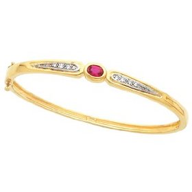 14K White or Yellow Gold Ruby and Diamond Bangle Bracelet