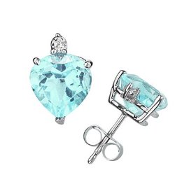 Pear Aquamarine and Diamond Stud Earrings 