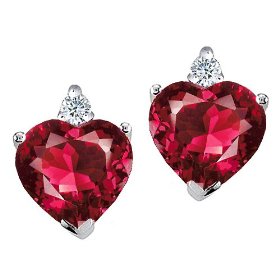 Heart Shape Ruby and Genuine Diamond Earrings