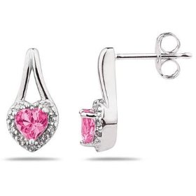 Pink Topaz & Diamonds Heart Shape Earrings