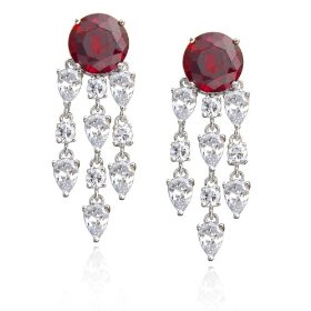 Sterling Silver Ruby and Cubi Zirconia  Earrings
