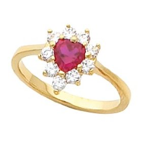 14K Yellow Gold Ruby and Diamond Heart Ring