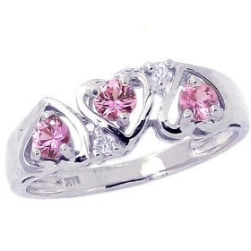 14K Yellow Gold Heart Created Pink Sapphire and Diamond Ring