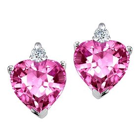 Heart Pink Sapphire and Genuine Diamond Earrings