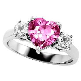 Heart Pink Sapphire and Genuine Diamond Engagement Ring