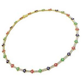 Round Sapphire Ruby Gemstone Diamond Necklace