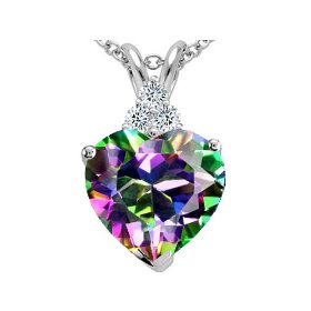 2.06 cttw Mystic Rainbow Topaz Heart Shaped and Genuine Diamond Heart Pe - 14kt White or Yellow Gold