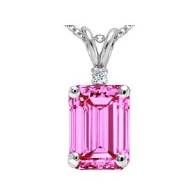 2.53 cttw Lab Created Pink Sapphire and Genuine Diamond Pendant - 14kt White or Yellow Gold