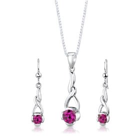 Round Shape Ruby Pendant Earring 18 inch Necklace Set
