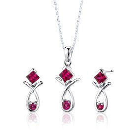 Ruby Pendant Earring 18 inch Necklace Set