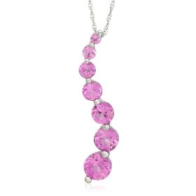 White Gold Pink Sapphire Journey Pendant 18 inch