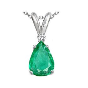1.03 cttw Genuine Emerald and Diamond Pendant - 14kt White or Yellow Gold