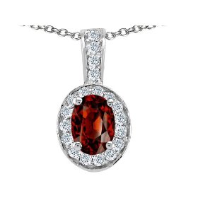 1.84 cttw Genuine Oval Garnet and Diamond Pendant - 14kt White or Yellow Gold