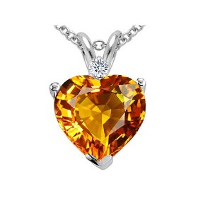 1.92 cttw Genuine Citrine and Diamond Heart Pendant - 14kt White or Yellow Gold