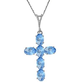 White Gold 18" Necklace with Blue Topaz Cross Pendant