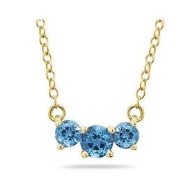 Blue Topaz Three Stone Pendant Necklace 