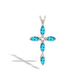 Genuine Marquise Blue Topaz and Diamond Cross Pendant