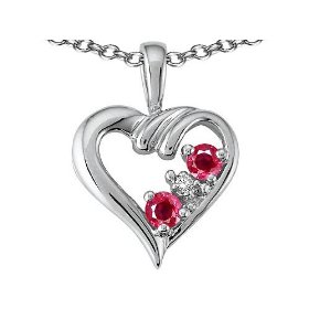 Heart Genuine Ruby and Diamond Pendant