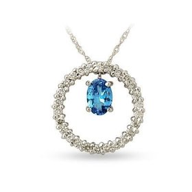 Diamond and Blue Topaz Drop Circle Pendant